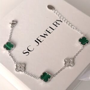 Petite Clover Malachite Real Zircon Platinum Plated Luxury Jewelry